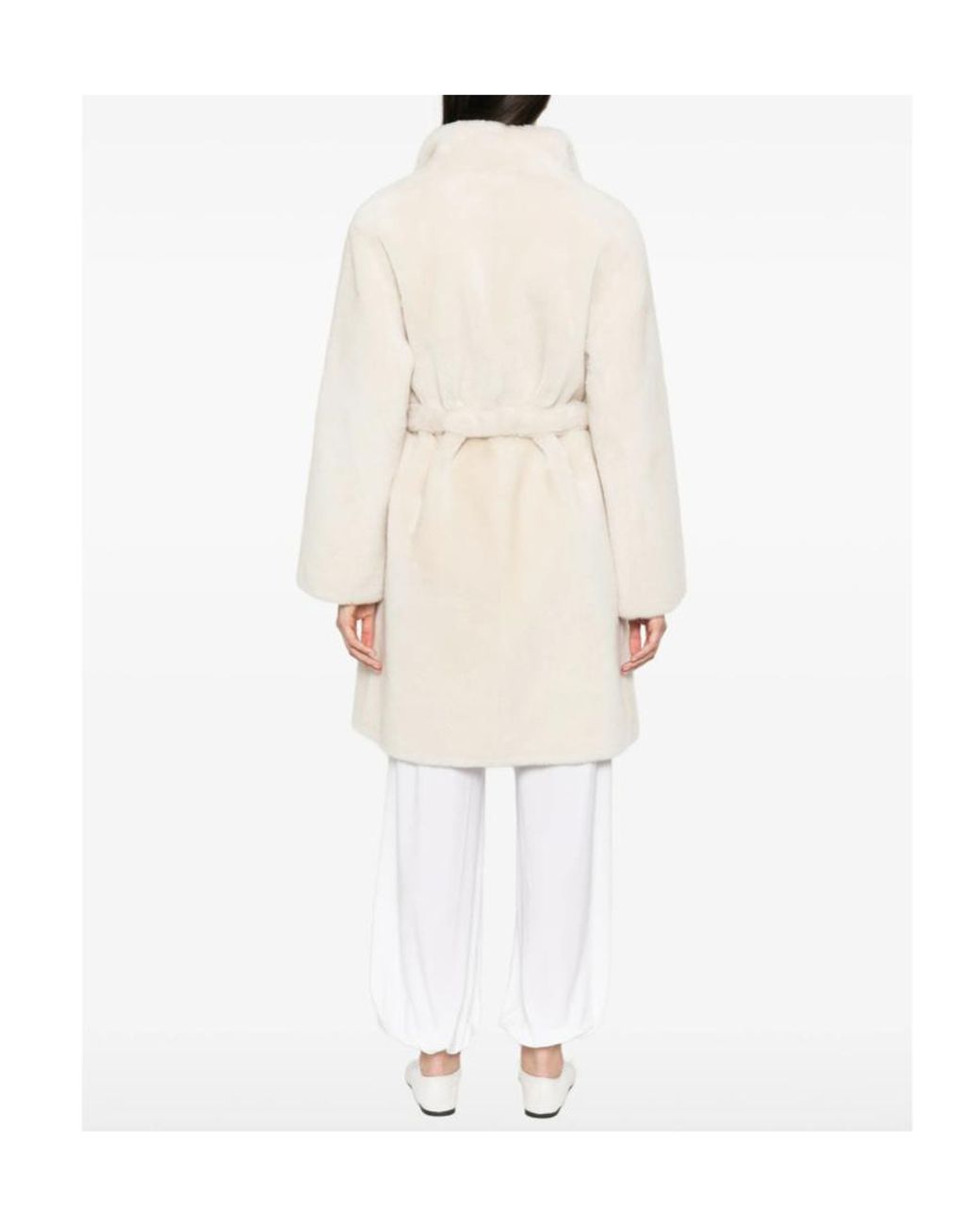 Yves Salomon White Belted Shearling Coat