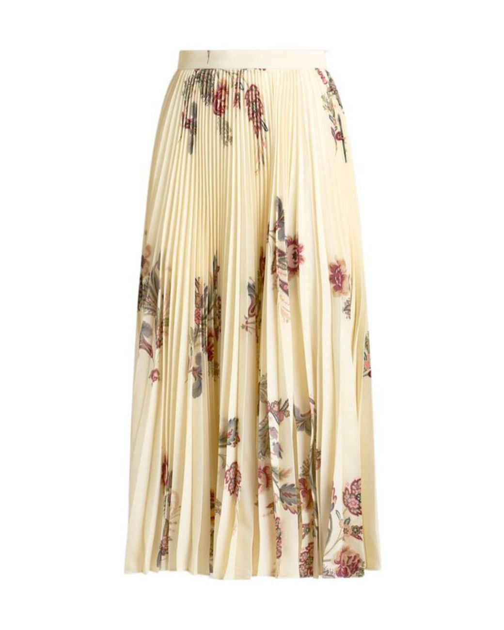Etro Natural Floral Printed Pleated Midi Skirt