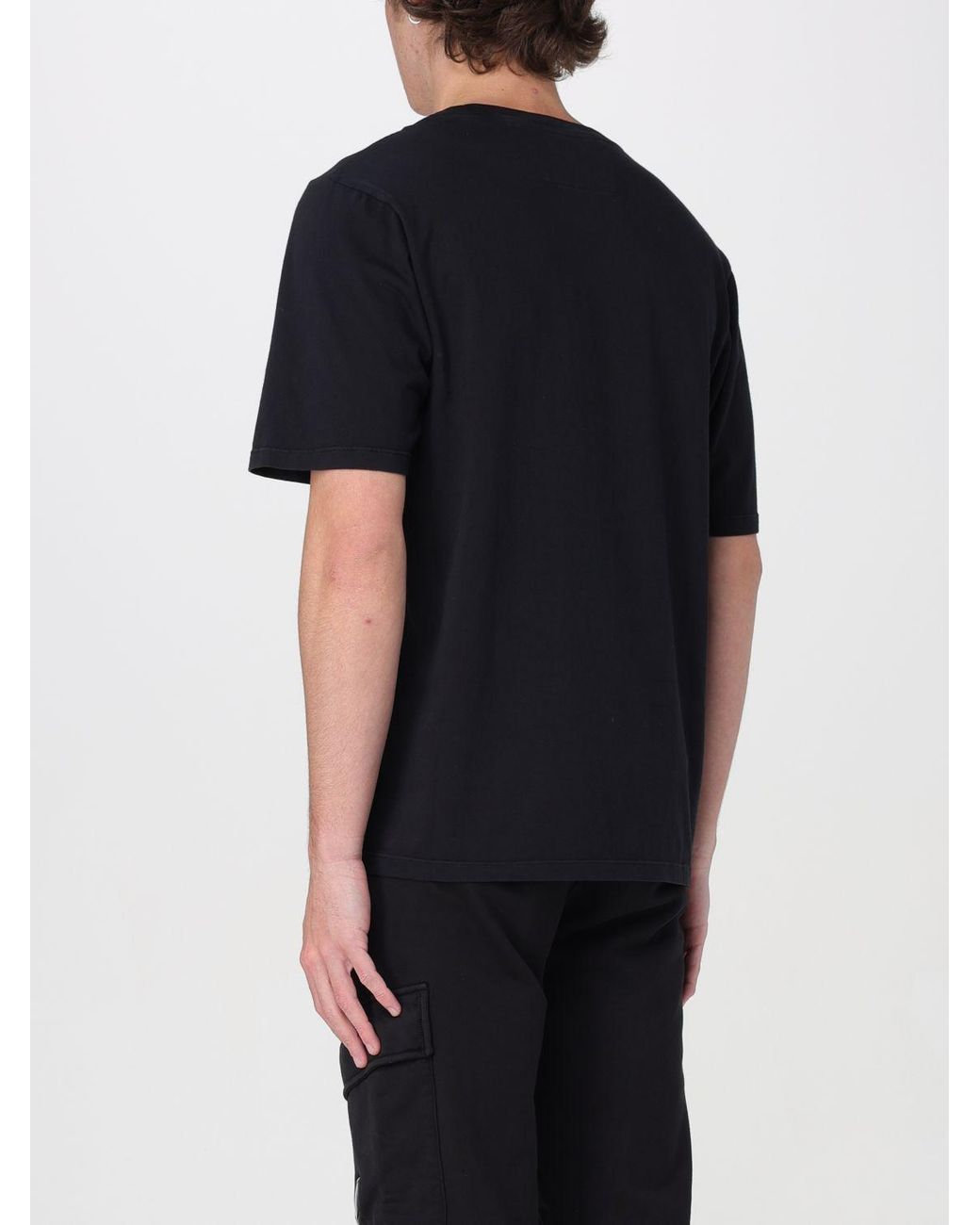 C P Company Black Logo-Embroidered Chest-Pocket T-Shirt for men