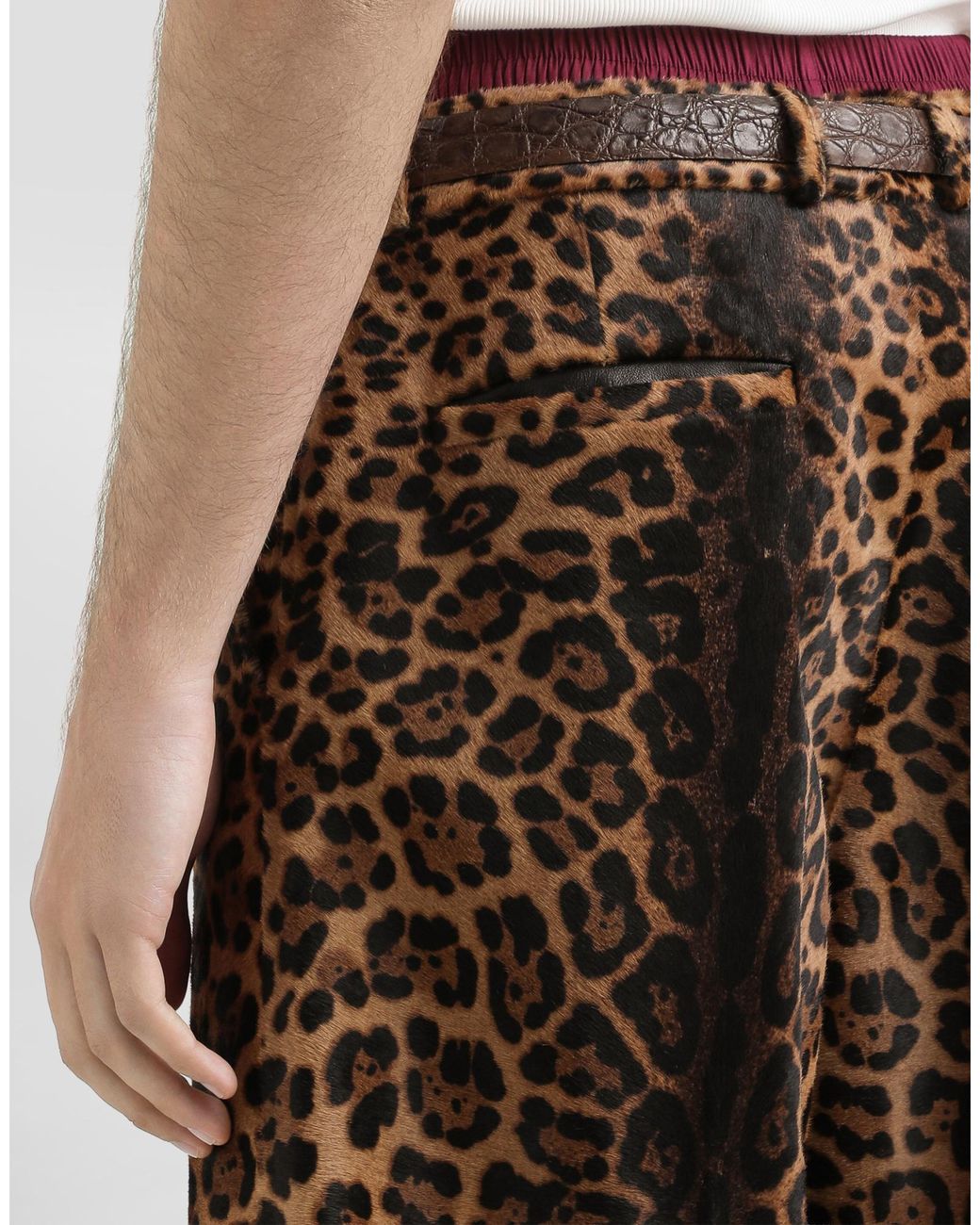 Dolce & Gabbana Black Leopard-Print Calfskin Trousers for men