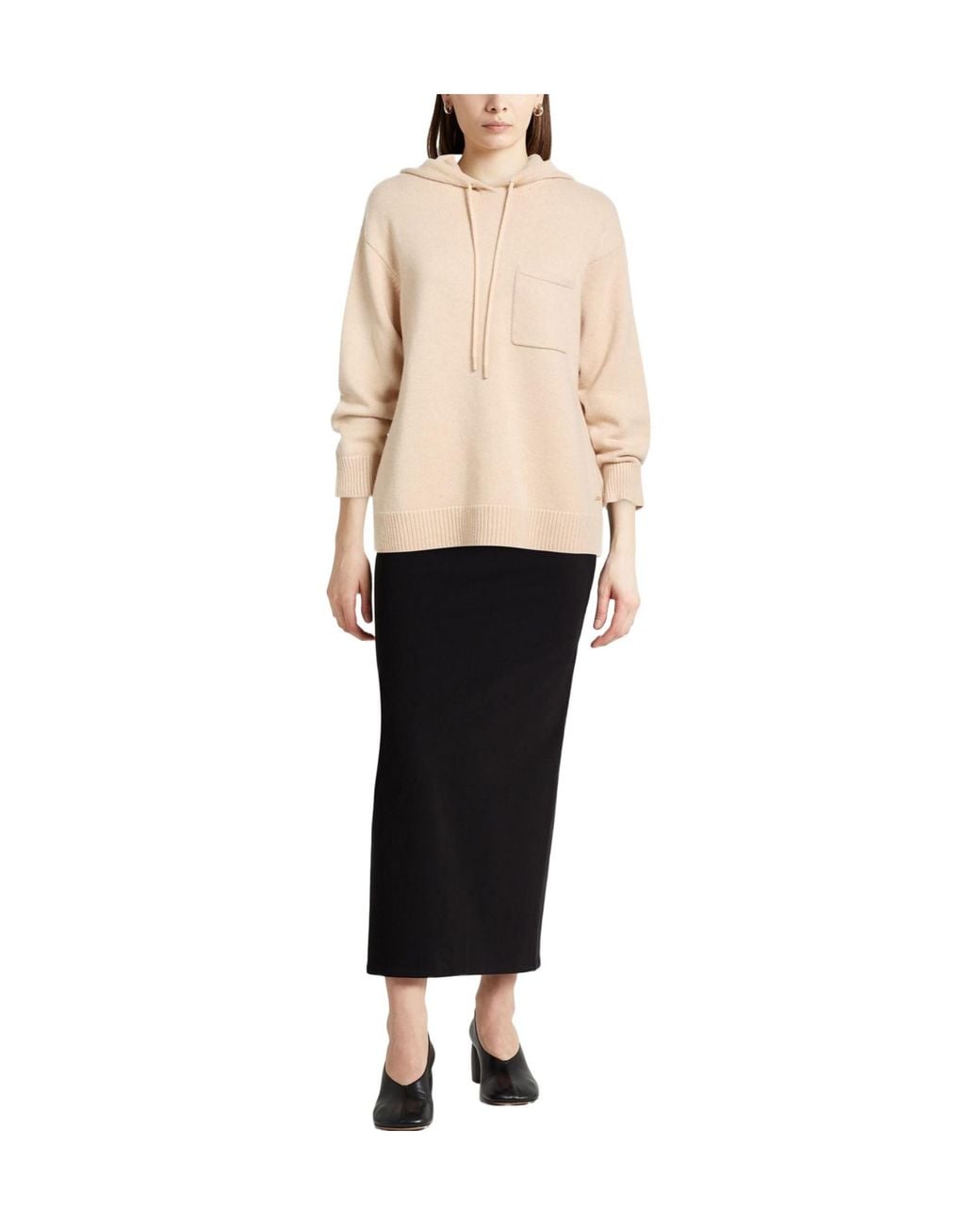 Max Mara Natural Solid Color Hooded Knitted Sweater