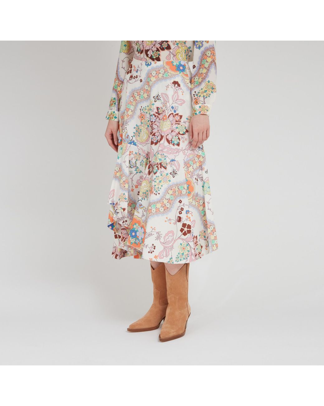 Etro White Paisley Printed Midi Skirt
