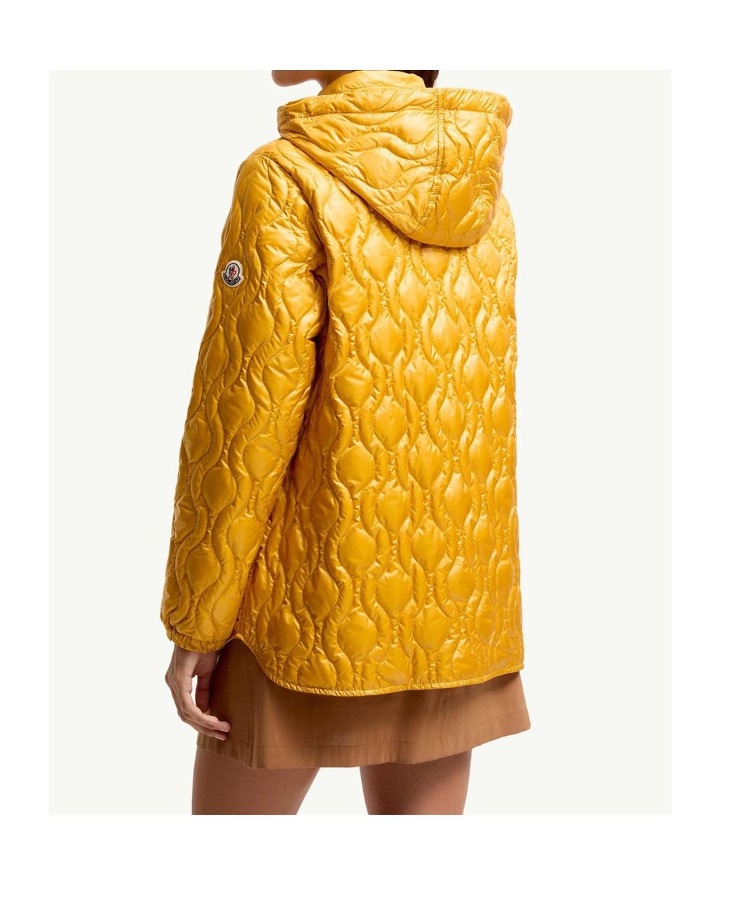 Moncler Yellow Balette Geometric Quilted Mid-Length Down Jacket