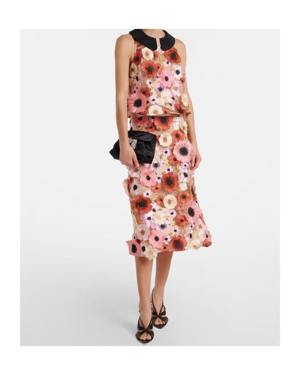 Dorothee Schumacher Red Blooming Meadow Floral-Appliqué Midi Skirt