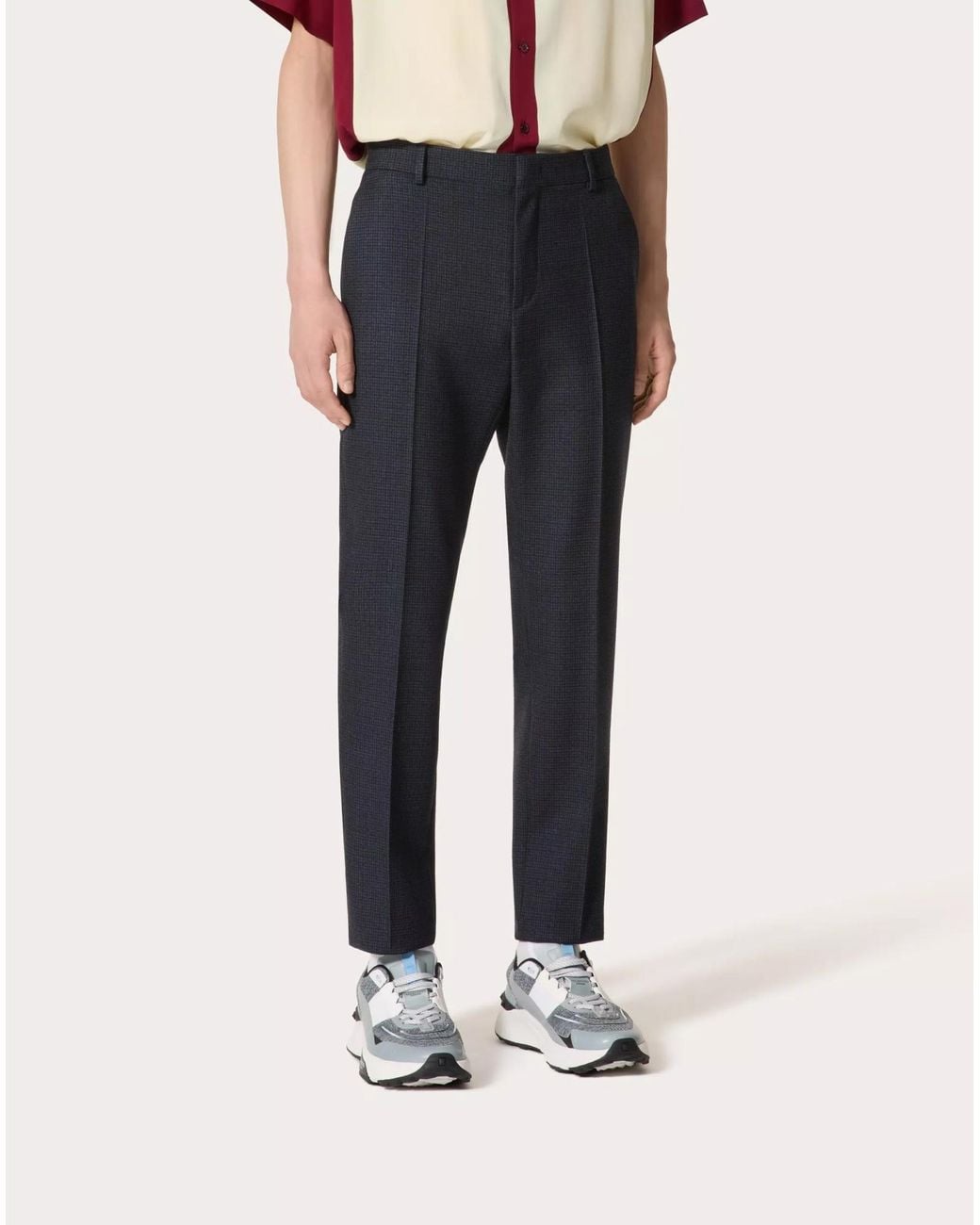 Valentino Blue Pressed-Crease Wool Trousers for men