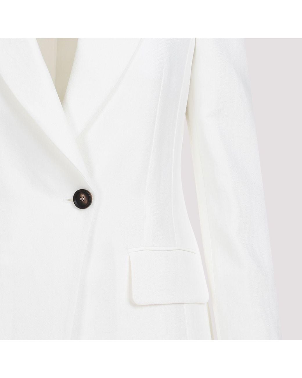 Brunello Cucinelli White Single Breasted Tailored Blazer