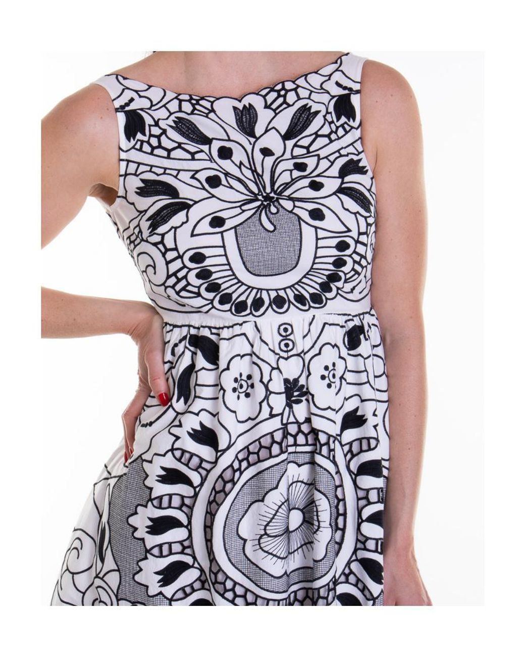 RED Valentino White Floral-Printed V-Back Midi Dress