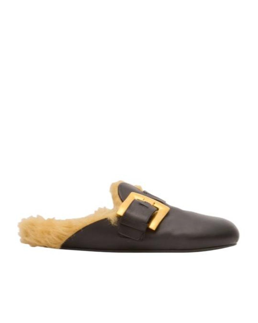 Balmain Brown Buckle-Detail Leather Mules
