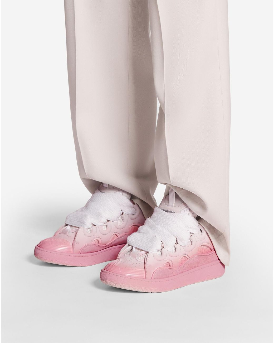 Lanvin Pink Curb Lace-Up Panelled Sneakers