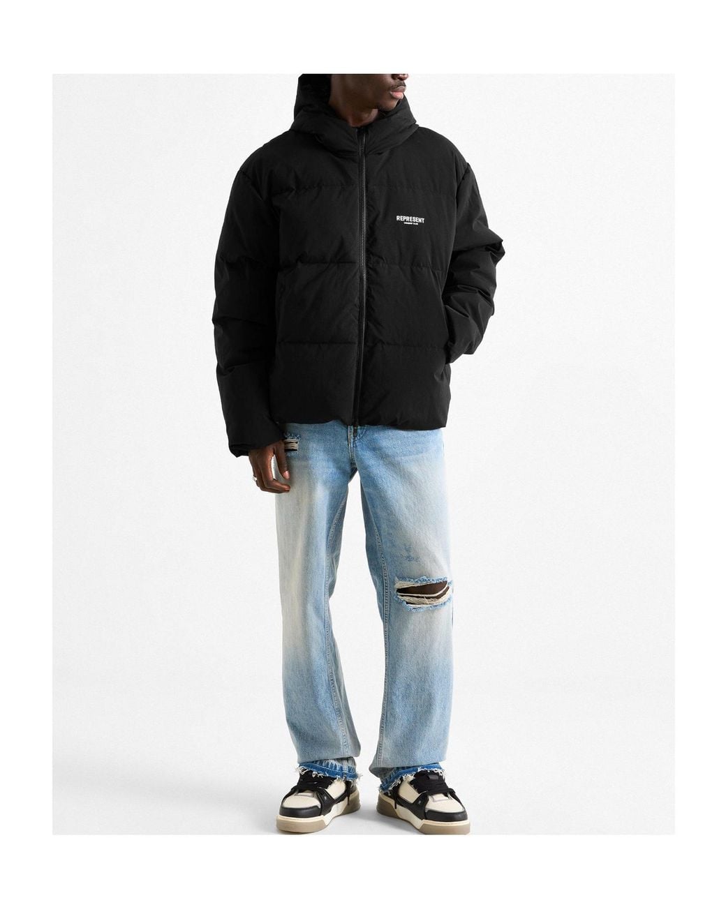 Represent Black Oversized Water-Resistant Cropped Down Jacket for men