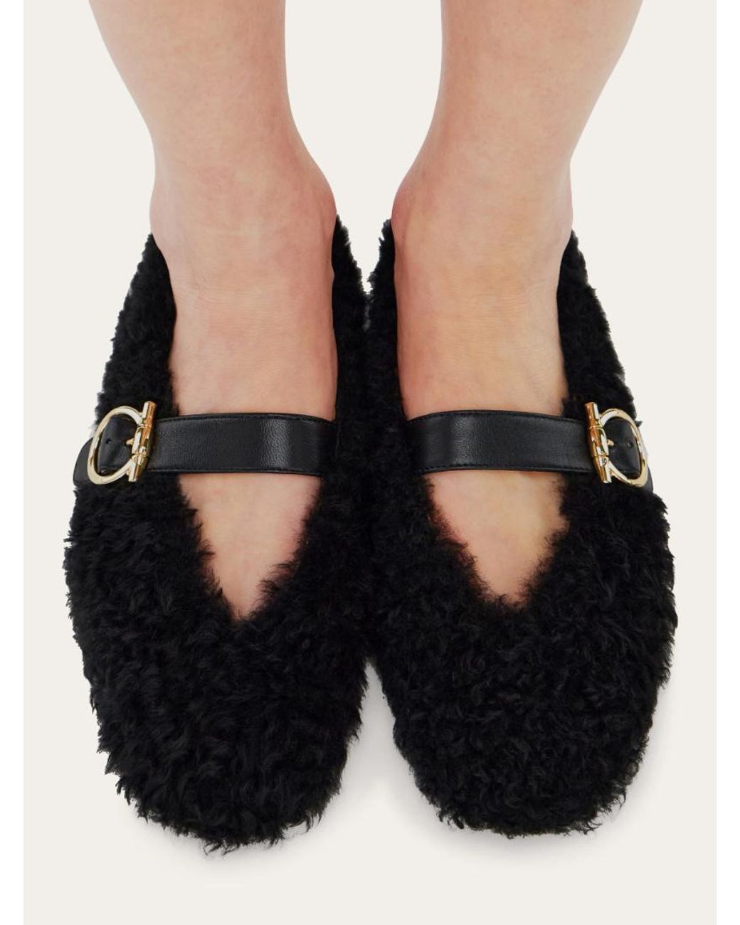 Ferragamo Black Buckle-Fastening Shearling Lace-Up Shoes