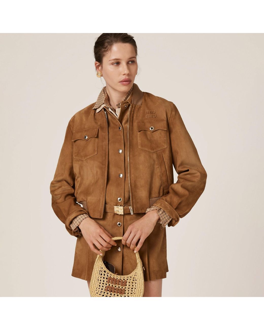 Miu Miu Brown Long-Sleeved Zipped Jacket