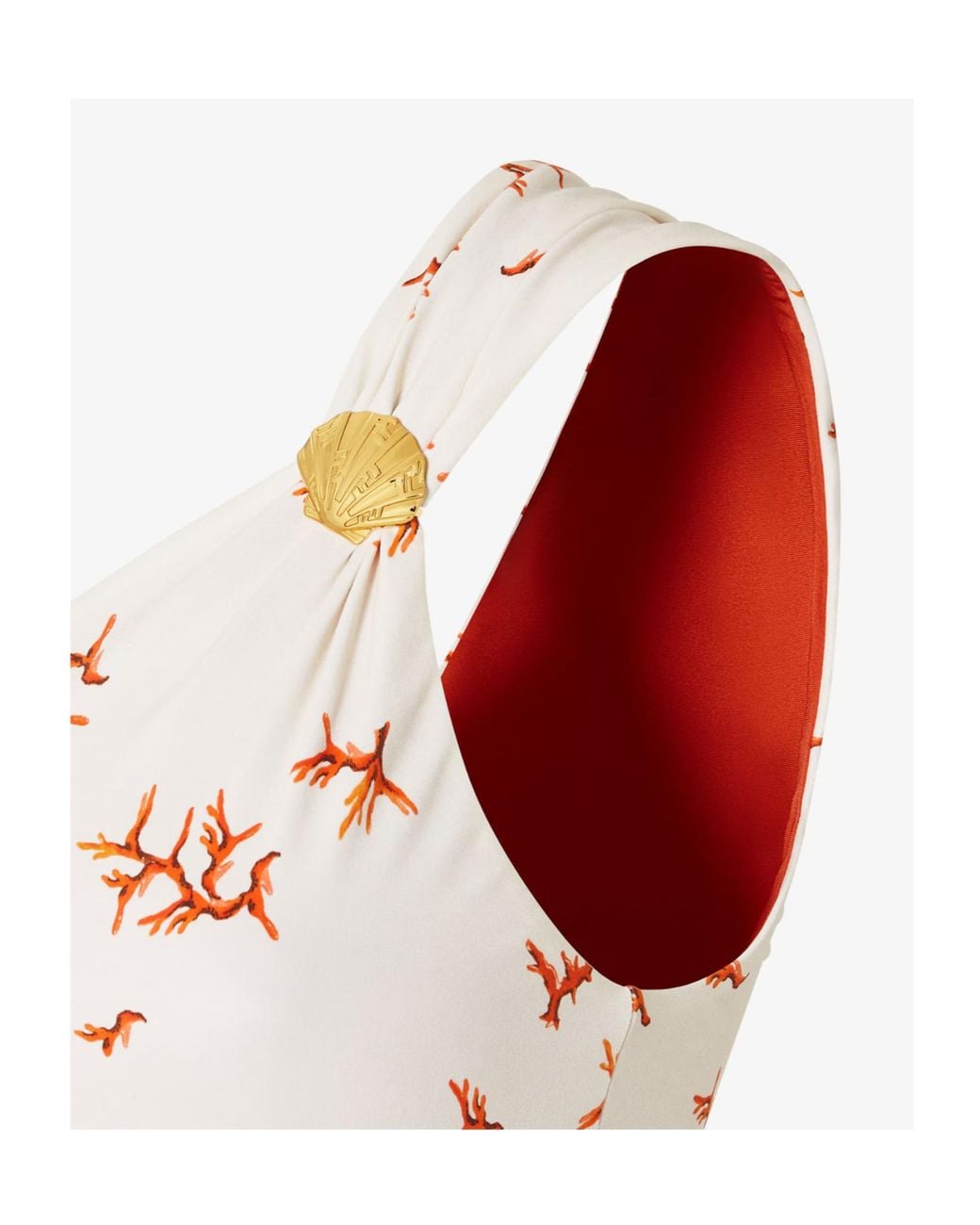 Fendi White Coral Printed One-Shoulder Swimsuit