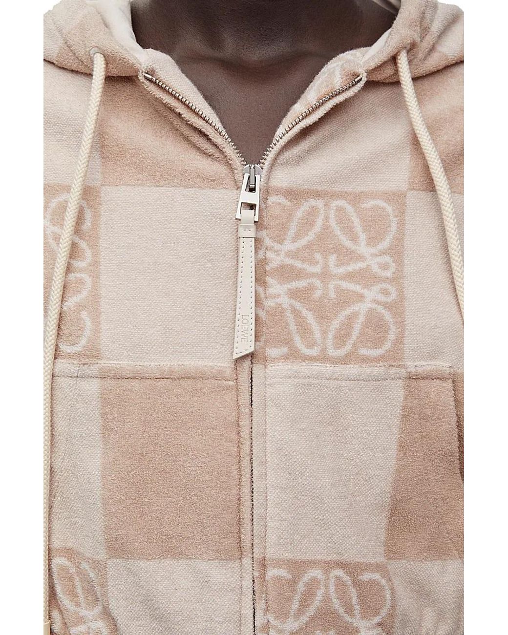 Loewe Logo Jacquard Zipped Cropped Hoodie in Natural | Lyst