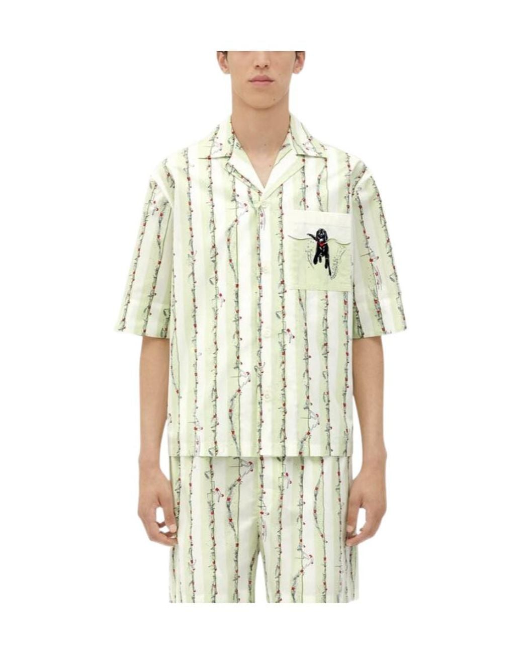 Bottega Veneta Green Short Sleeved Striped Shirt for men