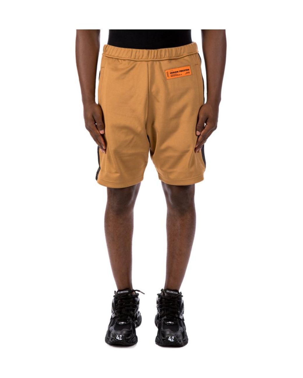 Heron Preston Black Logo-Patch Striped-Trim Deck Shorts for men