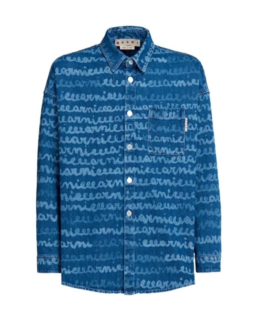 Marni Blue Logo Printed Buttoned Denim Shirt for men