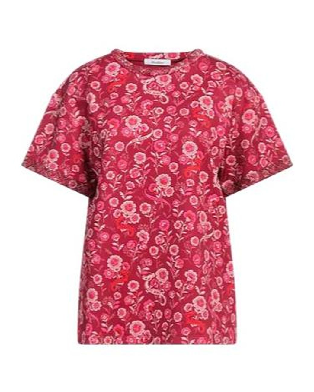 Max Mara Red Round Neck Printed T-Shirt