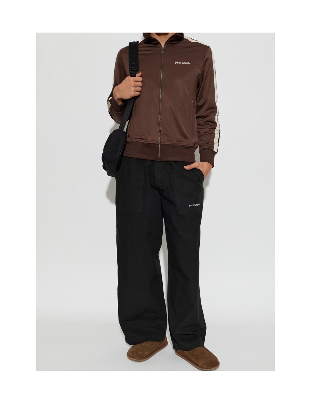 Palm Angels Black Logo Printed Drawstring Trousers for men