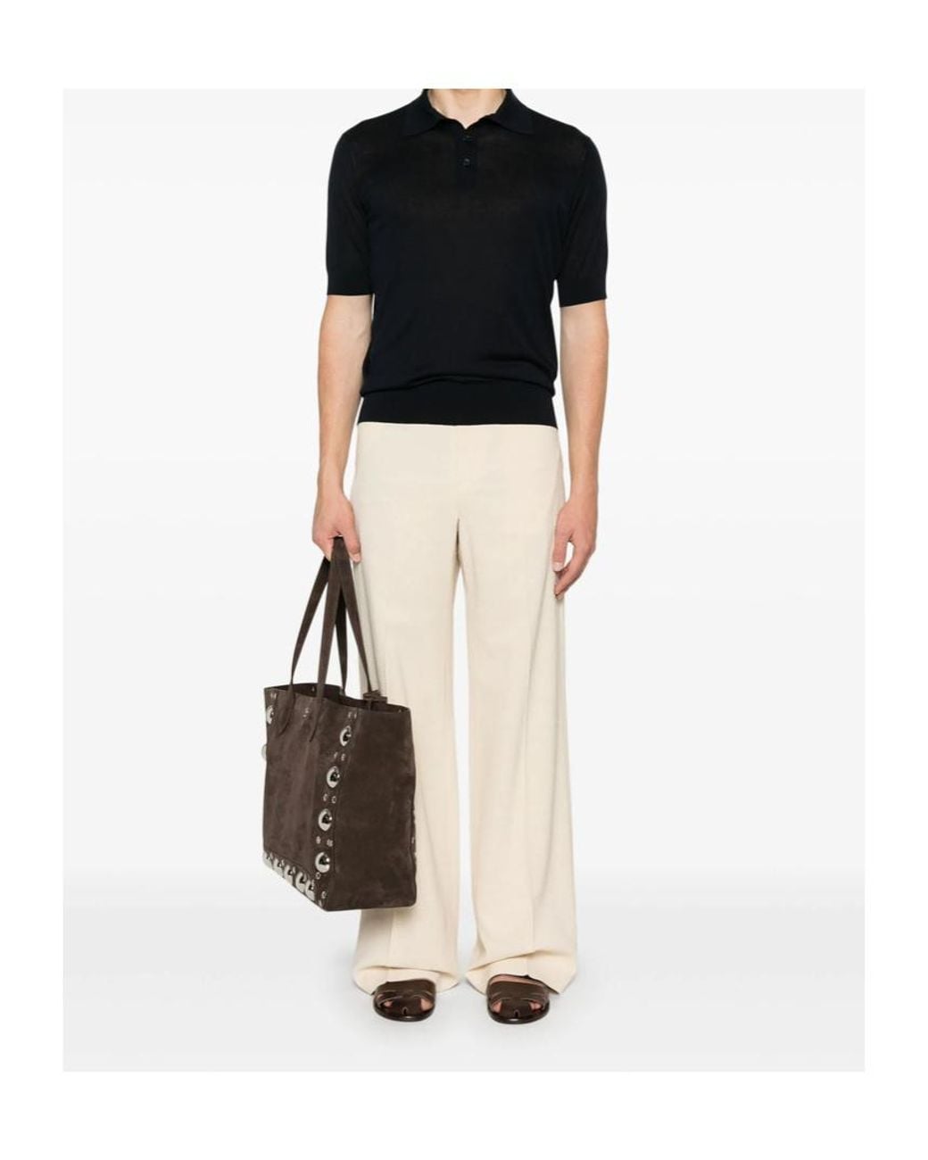 Brunello Cucinelli Black Short-Sleeved Fine-Knit Polo Shirt for men