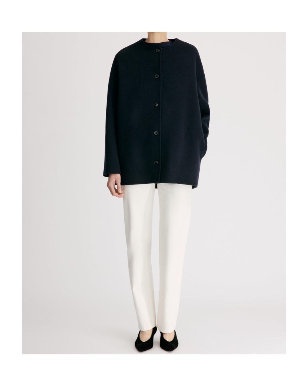 Loulou de Saison Blue Single-Breasted Crewneck Coat