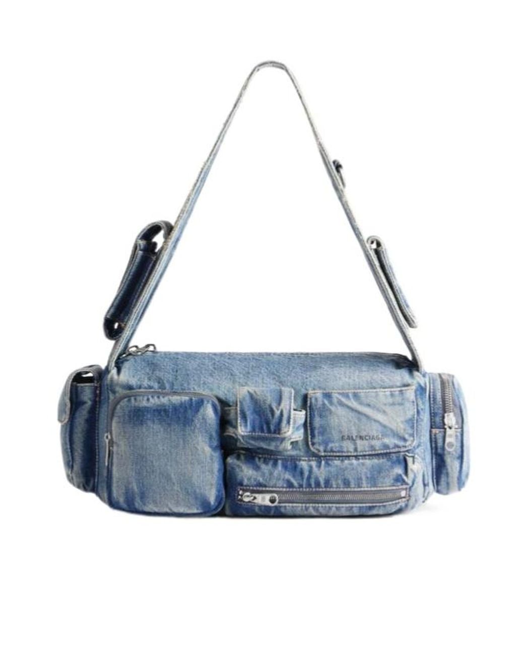 Balenciaga Blue Superbusy Denim Small Sling Bag for men