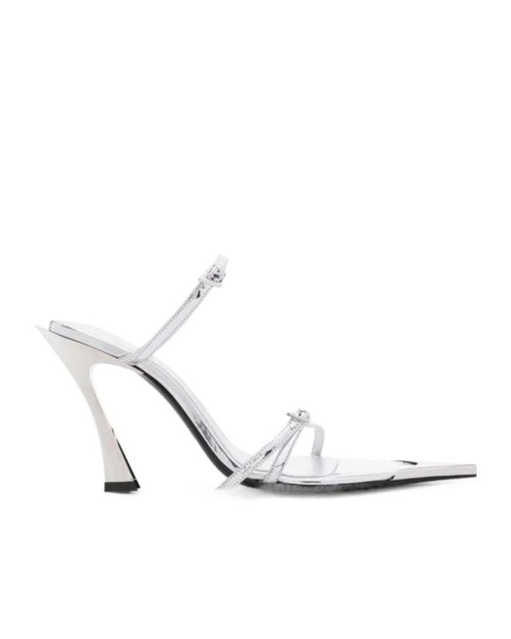 Mugler White 100Mm Metallic-Leather Mules