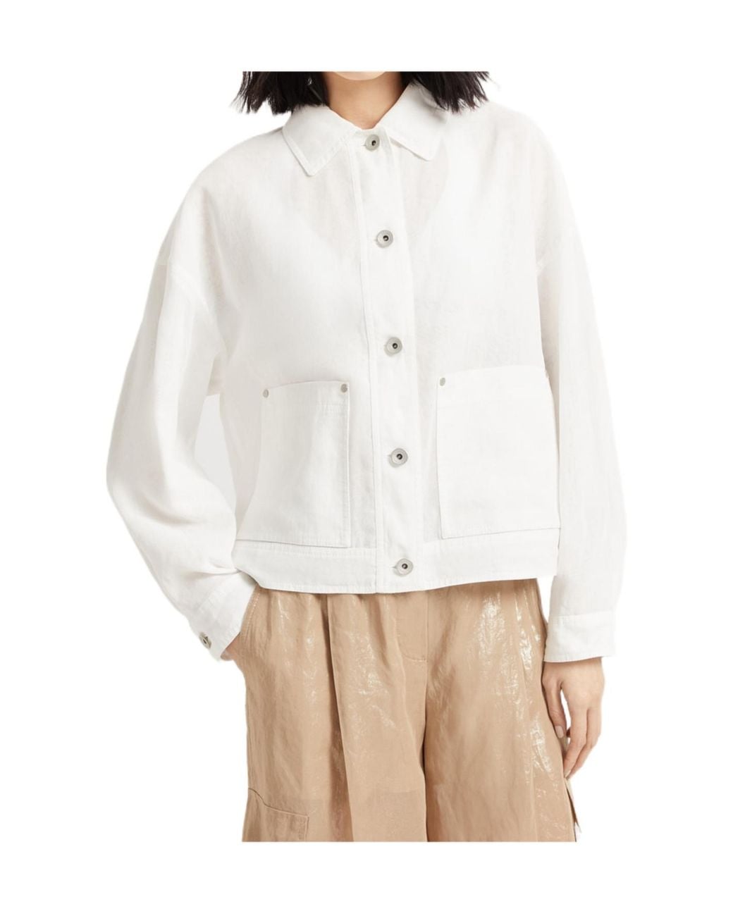 Brunello Cucinelli White Monili Chain-Detail Organza Jacket