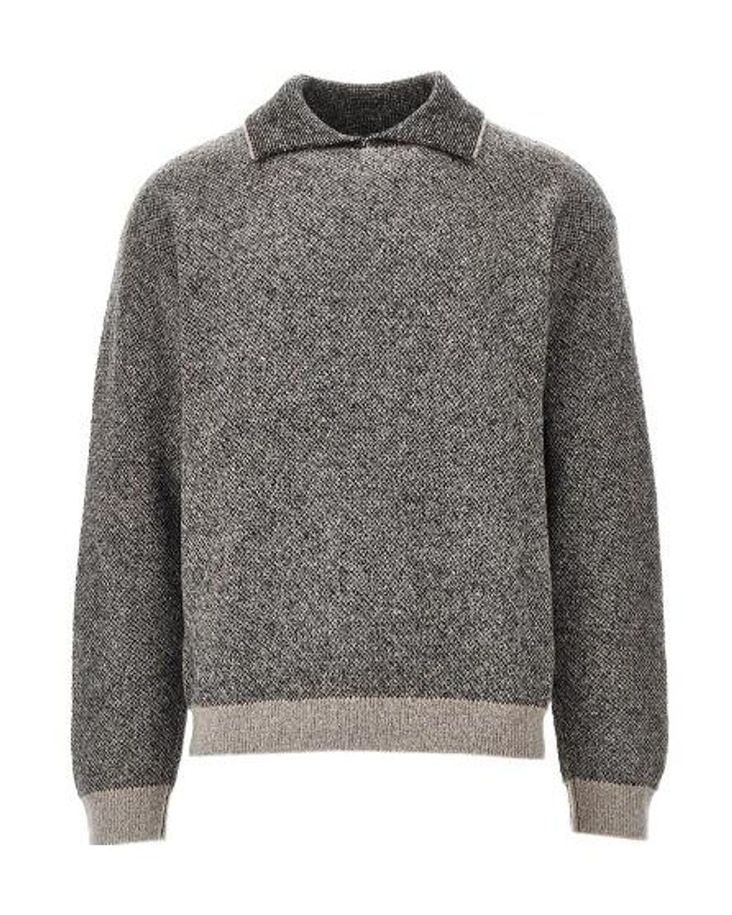 Emporio Armani Gray Jacquard-Knit Piqué Sweater for men