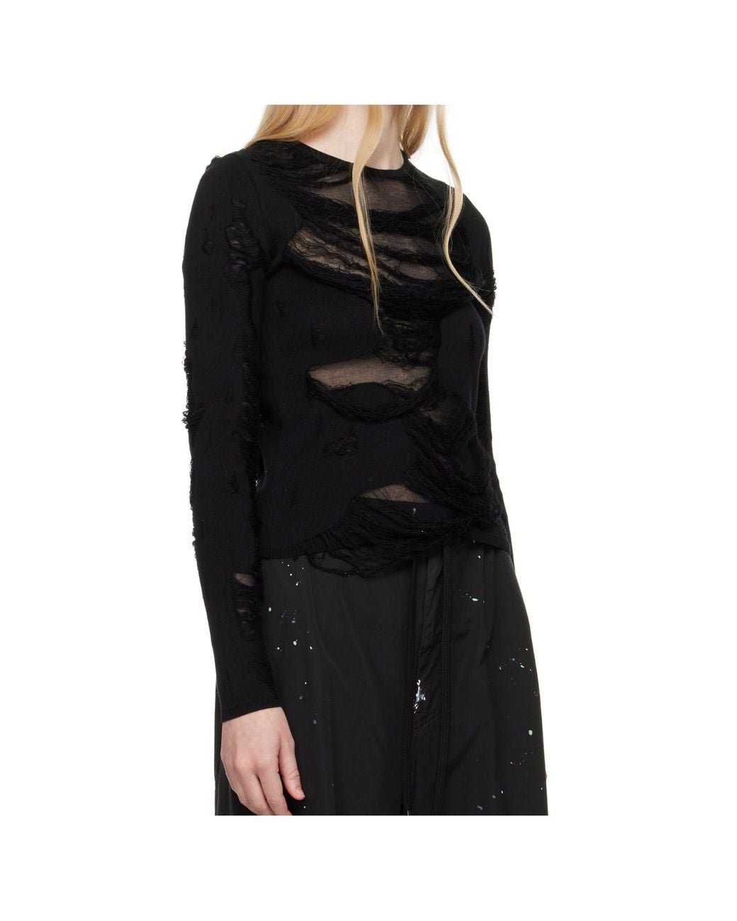 MM6 by Maison Margiela Black Ripped-Effect Knitted Jumper