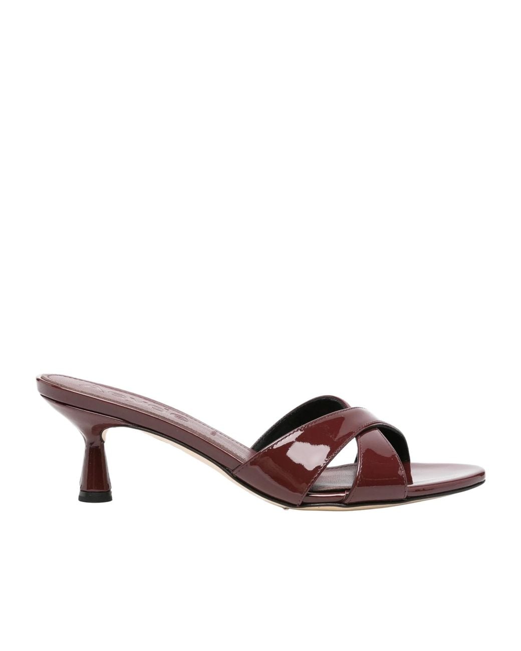 Aeyde Brown Cross-Over Patent-Finish Sandals