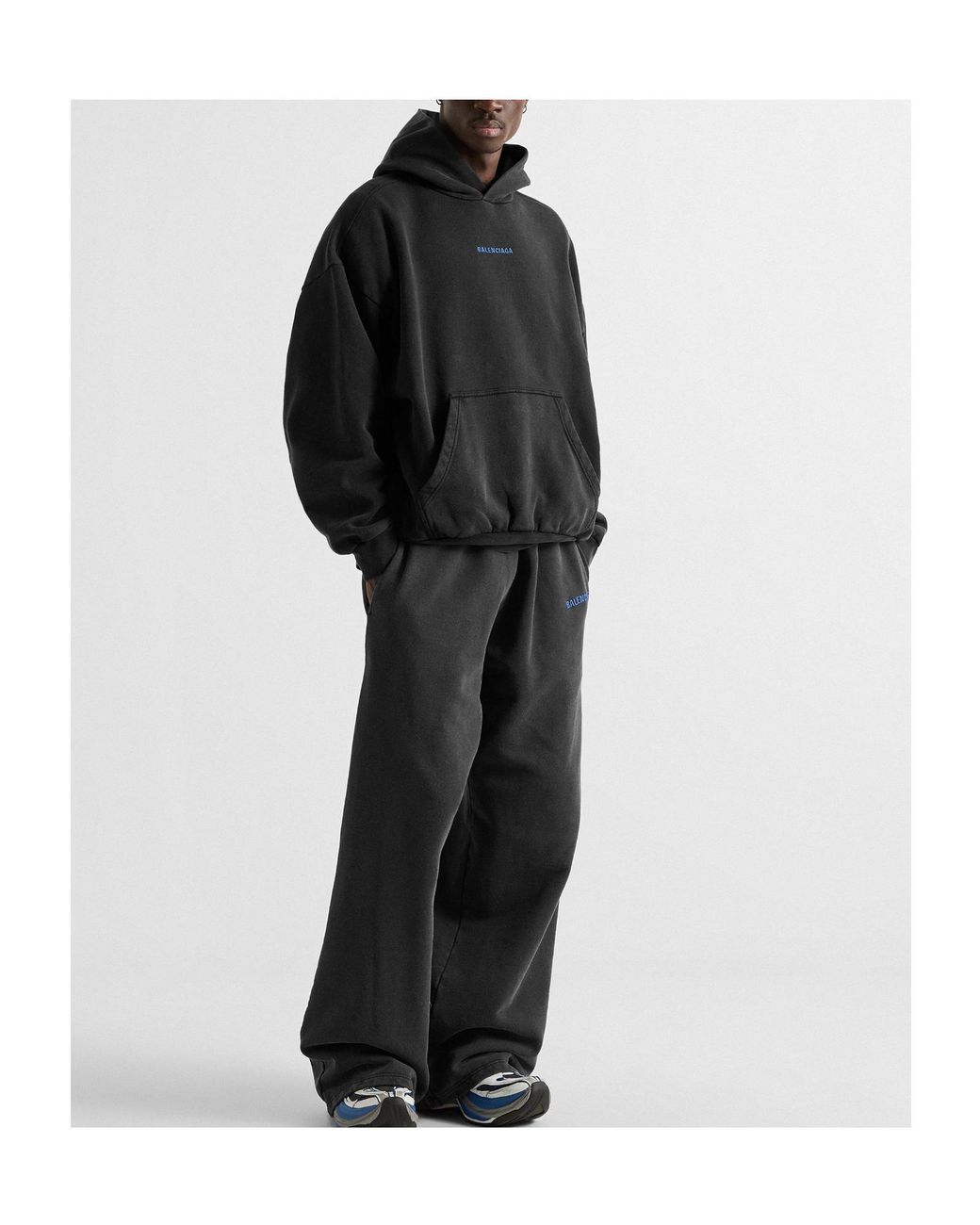 Balenciaga Black Drop-Shoulder Hooded Sweatshirt for men