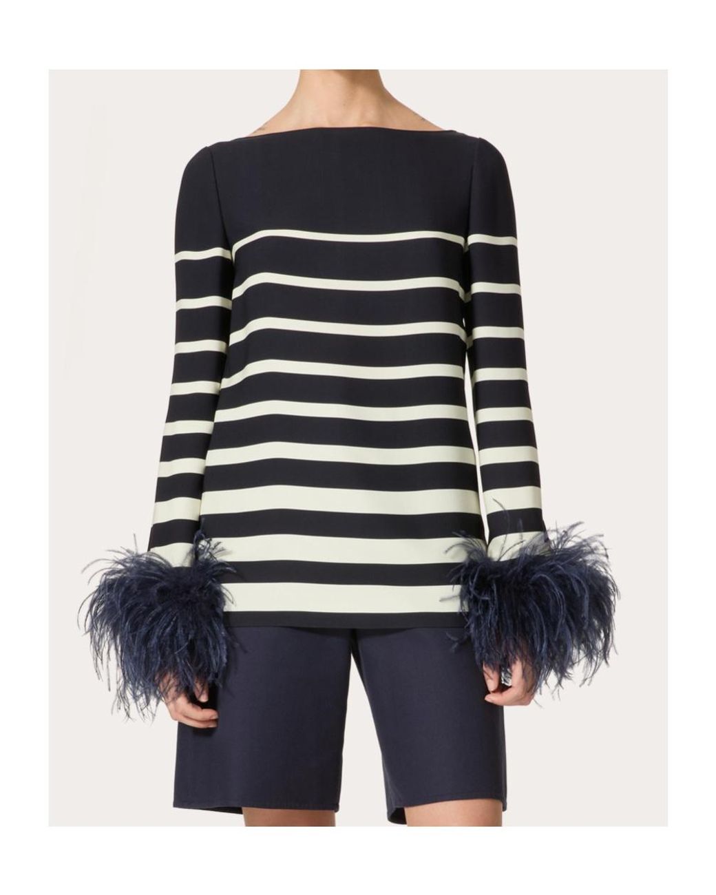 Valentino Black Striped Feather Detailed Top