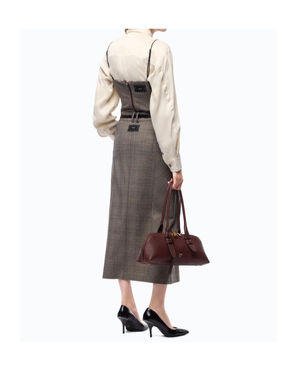Pinko Brown Check Top With Lace