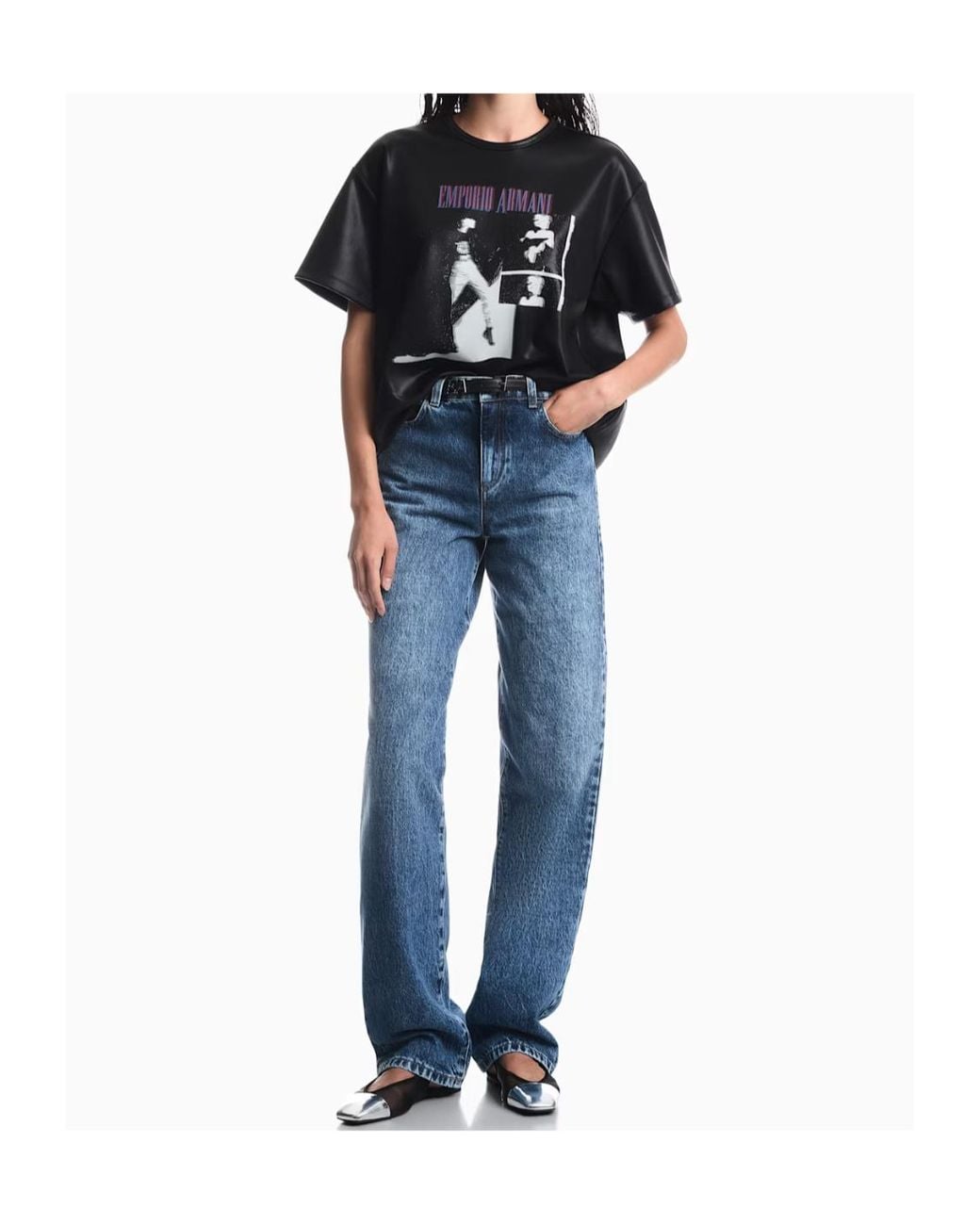 Emporio Armani Blue Acid-Wash Straight-Leg Jeans