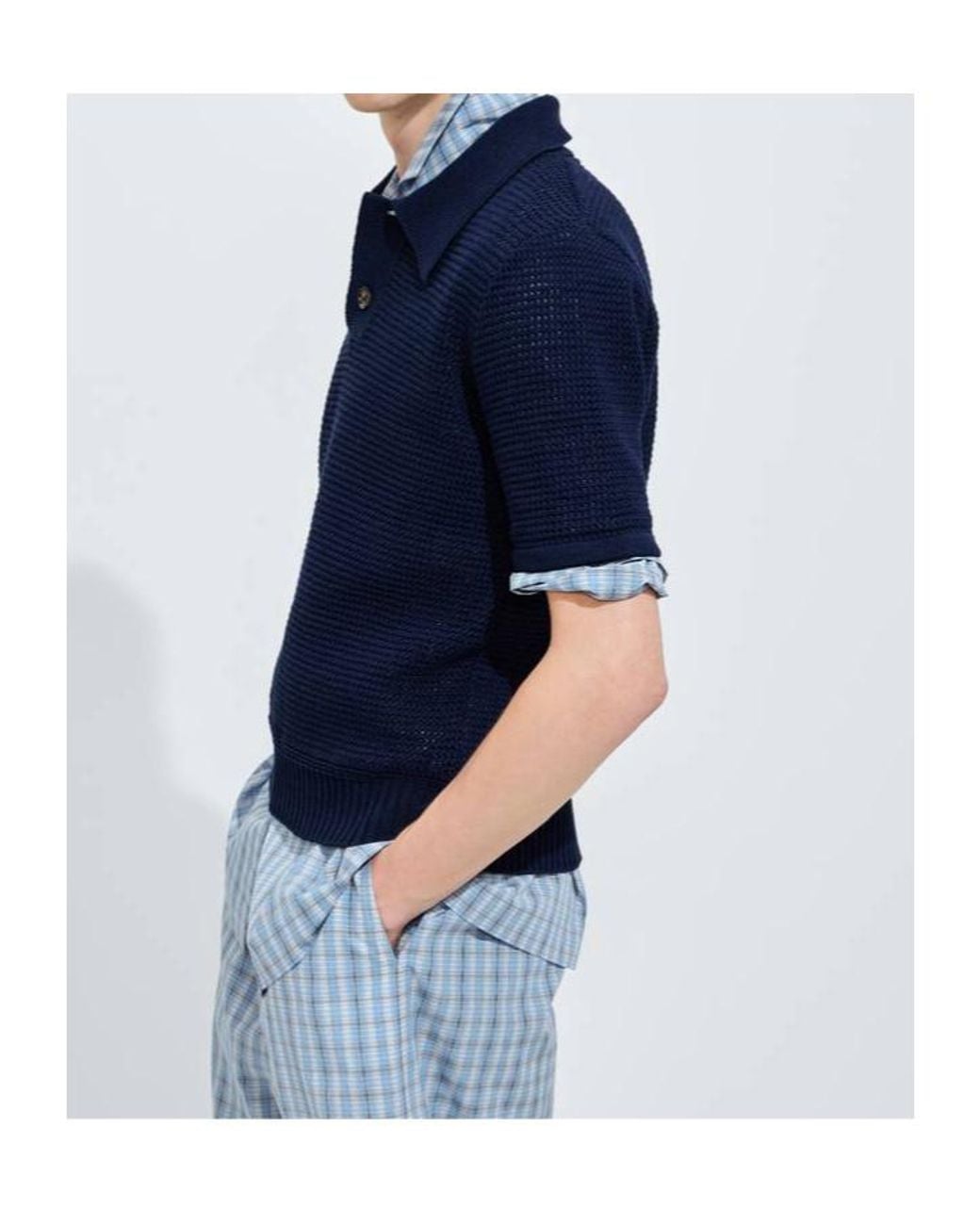 Bottega Veneta Blue Cotton Crochet Polo for men