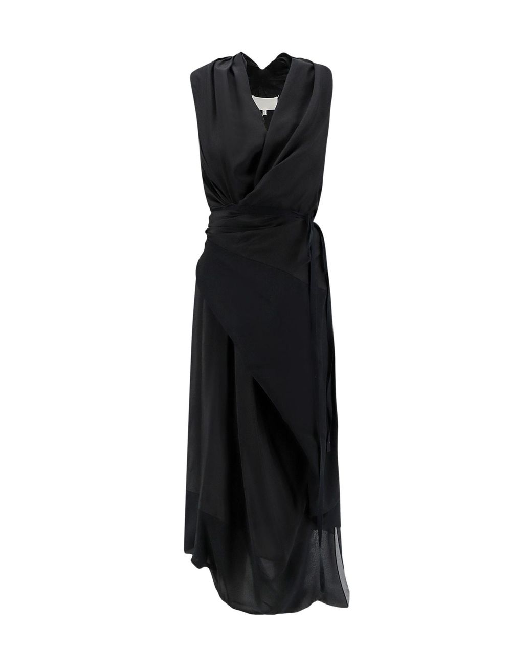Maison Margiela Black Draped Sleeveless Midi Dress