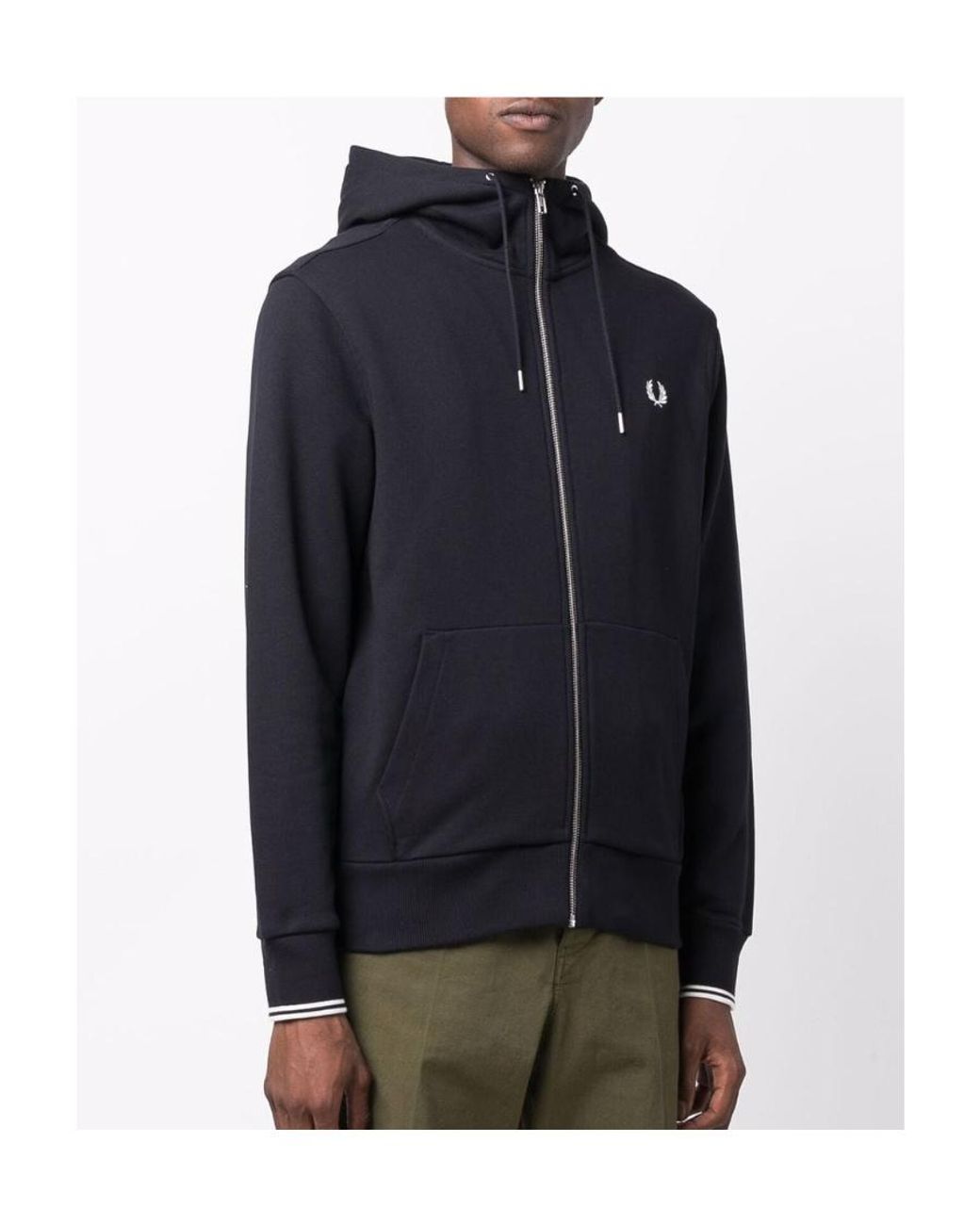 Fred Perry Blue Logo-Embroidered Zipped Hoodie for men