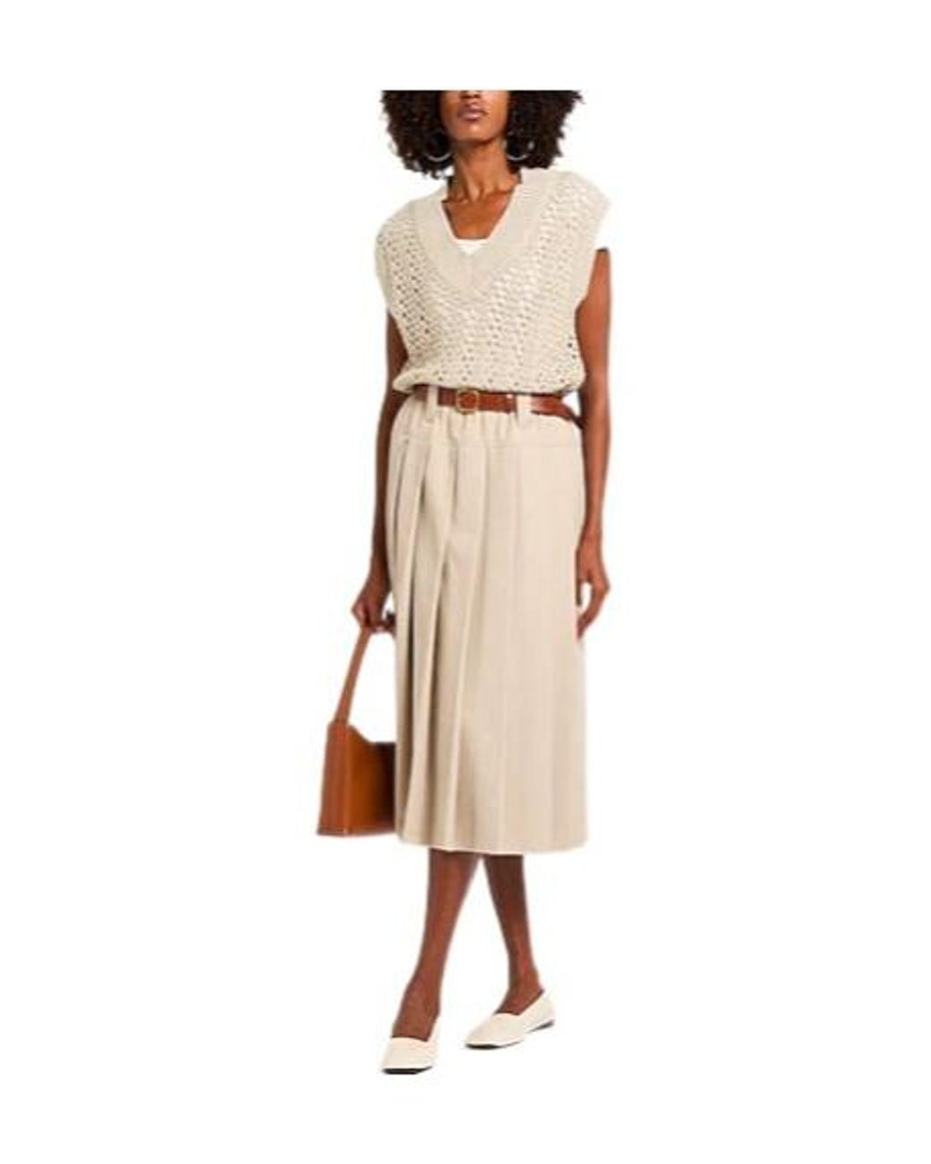 Brunello Cucinelli White Minimalist Vneck Shortsleeve Knit Top