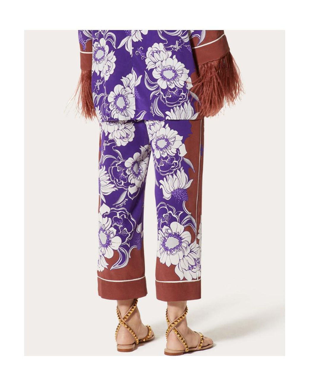 Valentino Purple Floral Pattern Trousers