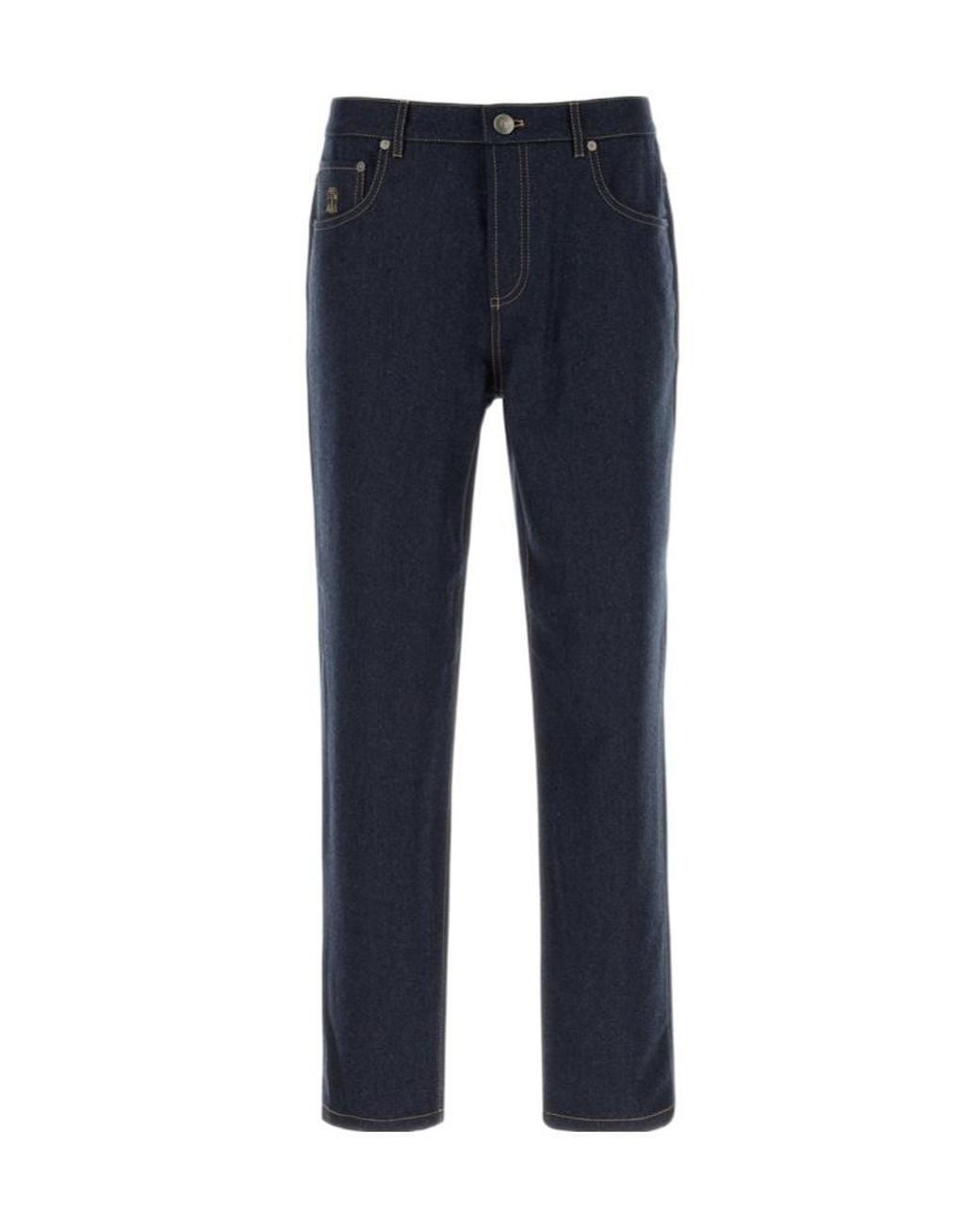 Brunello Cucinelli Blue Logo Patch Straight-Leg Jeans for men