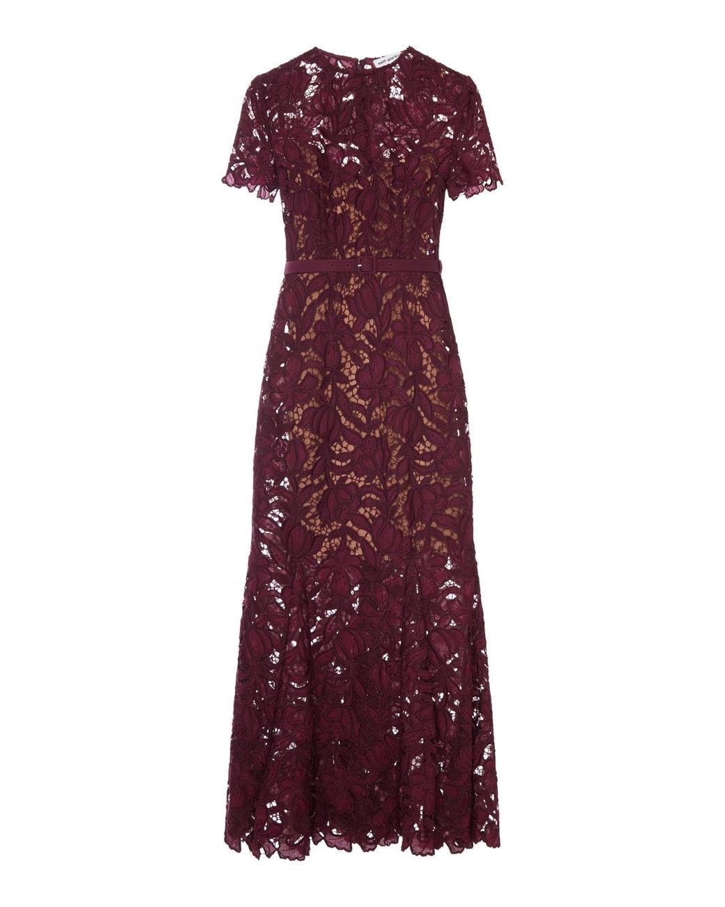 Self-Portrait Purple Floral Lace Belted Midi Dress