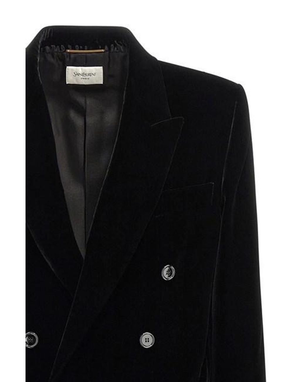 Saint Laurent Black Cassandre Double-Breasted Velvet Jacket