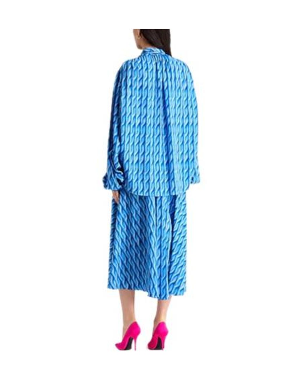 Balenciaga Blue Colorful Button-Front Long-Sleeve Dress