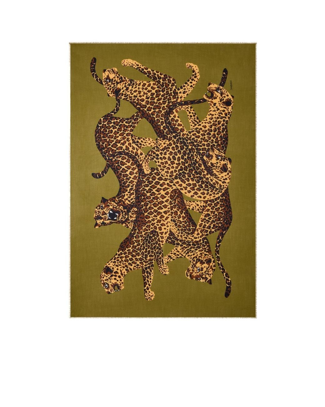 Saint Laurent Green Leopard-Print Shawl