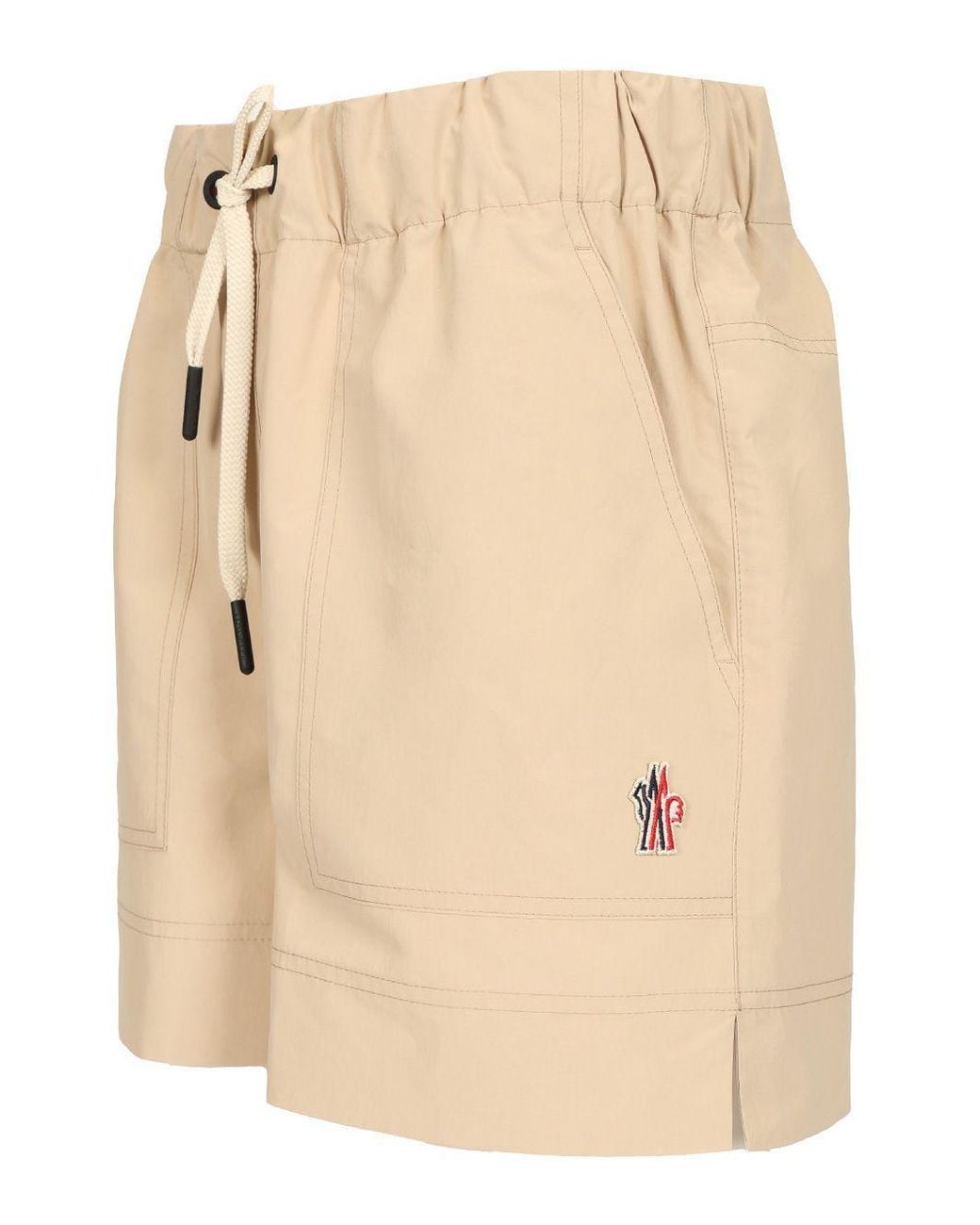 Moncler Natural Grenoble Logo Patch Drawstring Shorts