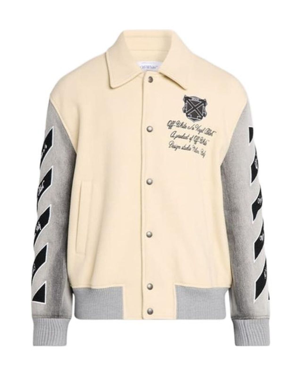 Off-White c/o Virgil Abloh Natural Logo-Embroidered Varsity Jacket for men