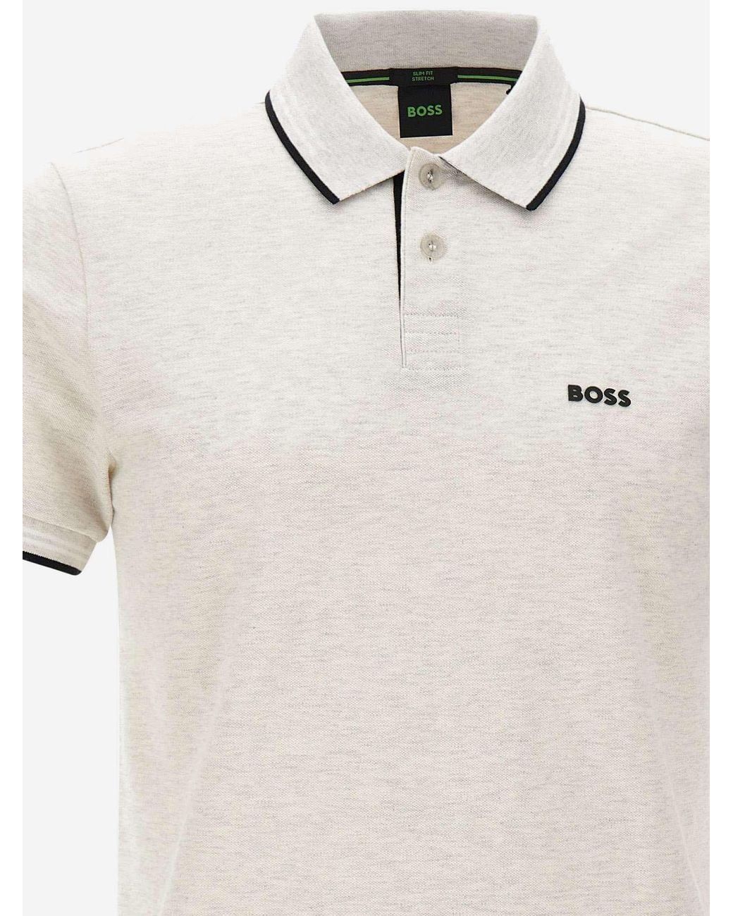 Boss White Logo Trim Polo Shirt for men