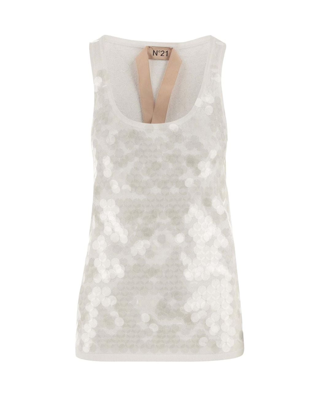N°21 White Crew Neck Sequin Tank Top