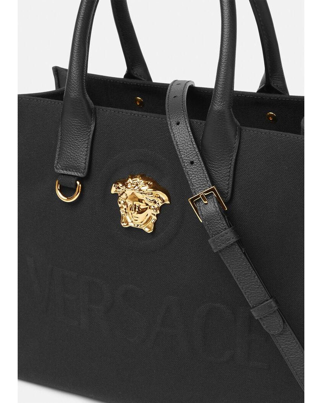 Versace Black Medusa Logo Embossed Tote Bag